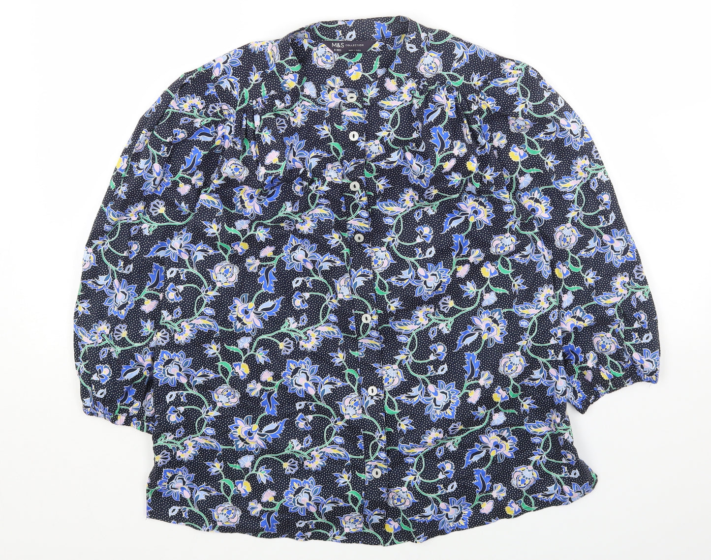 Marks and Spencer Womens Multicoloured Floral Cotton Basic Button-Up Size 8 Round Neck