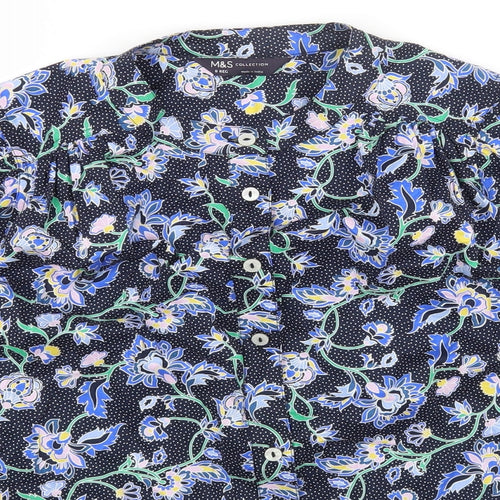 Marks and Spencer Womens Multicoloured Floral Cotton Basic Button-Up Size 8 Round Neck