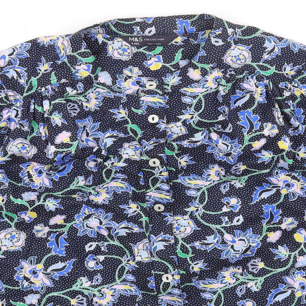 Marks and Spencer Womens Multicoloured Floral Cotton Basic Button-Up Size 8 Round Neck