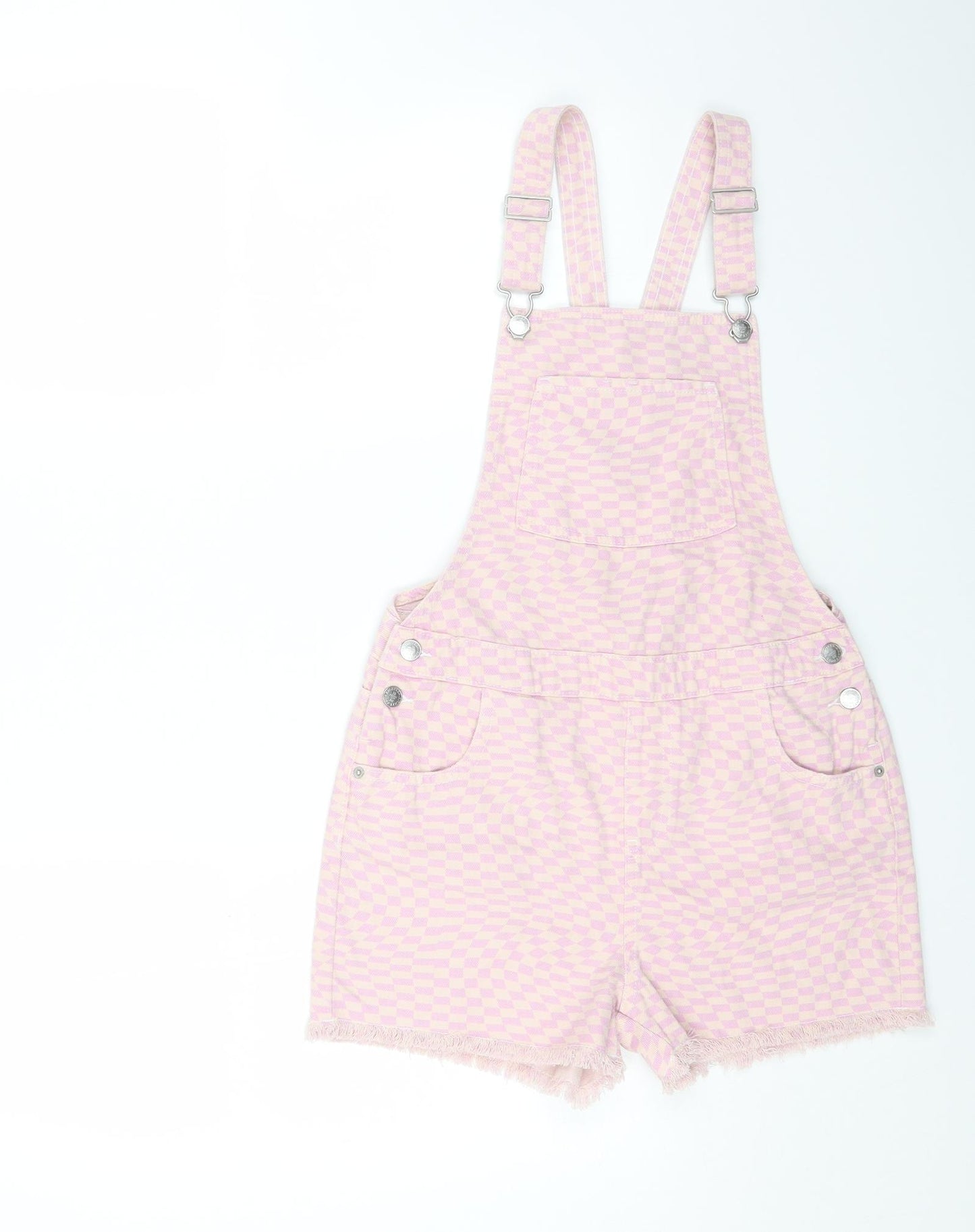 Marks and Spencer Girls Pink Geometric Cotton Shorts One-Piece Size 12-13 Years Hook & Eye