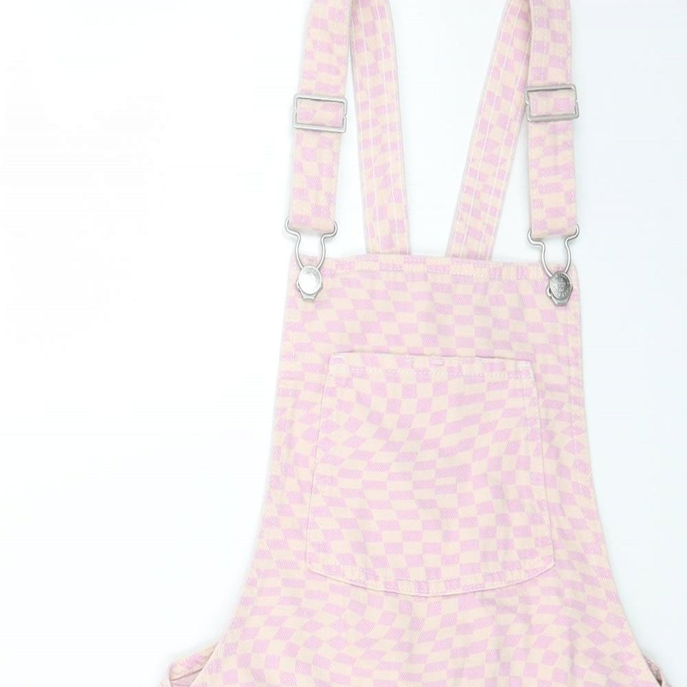 Marks and Spencer Girls Pink Geometric Cotton Shorts One-Piece Size 12-13 Years Hook & Eye