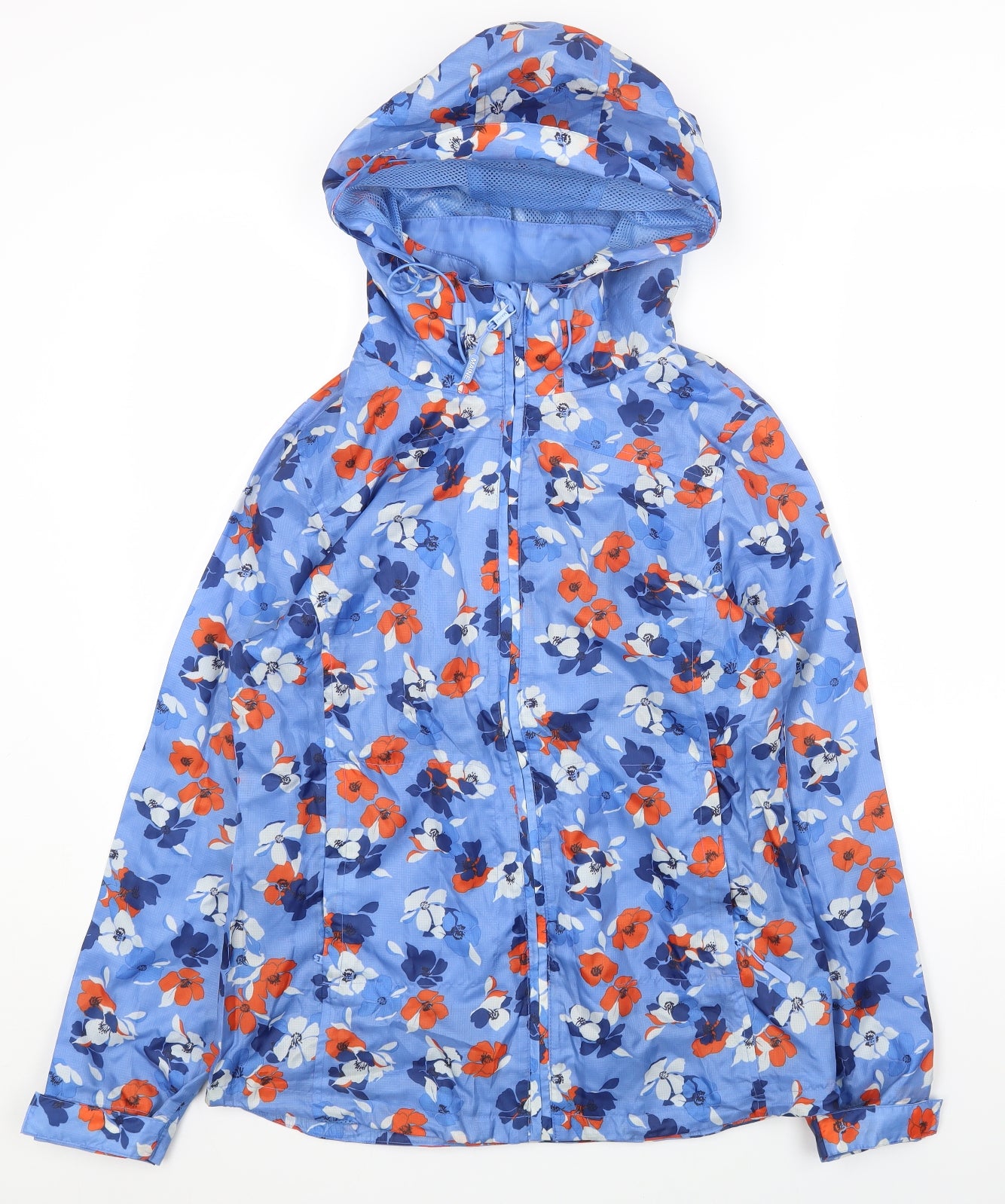 Maine Womens Blue Floral Rain Coat Coat Size 10 Zip