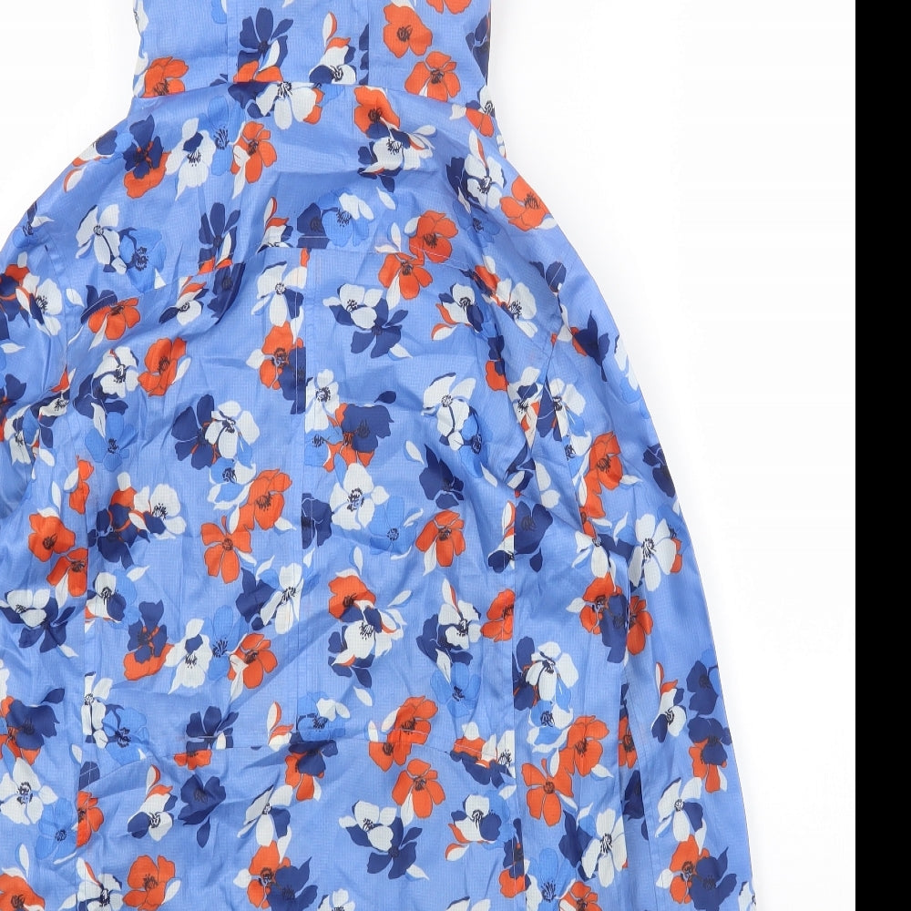 Maine Womens Blue Floral Rain Coat Coat Size 10 Zip