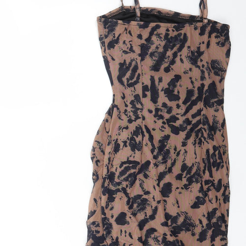 Mana Womens Brown Animal Print Polyester Mini Size 6 Square Neck Pullover