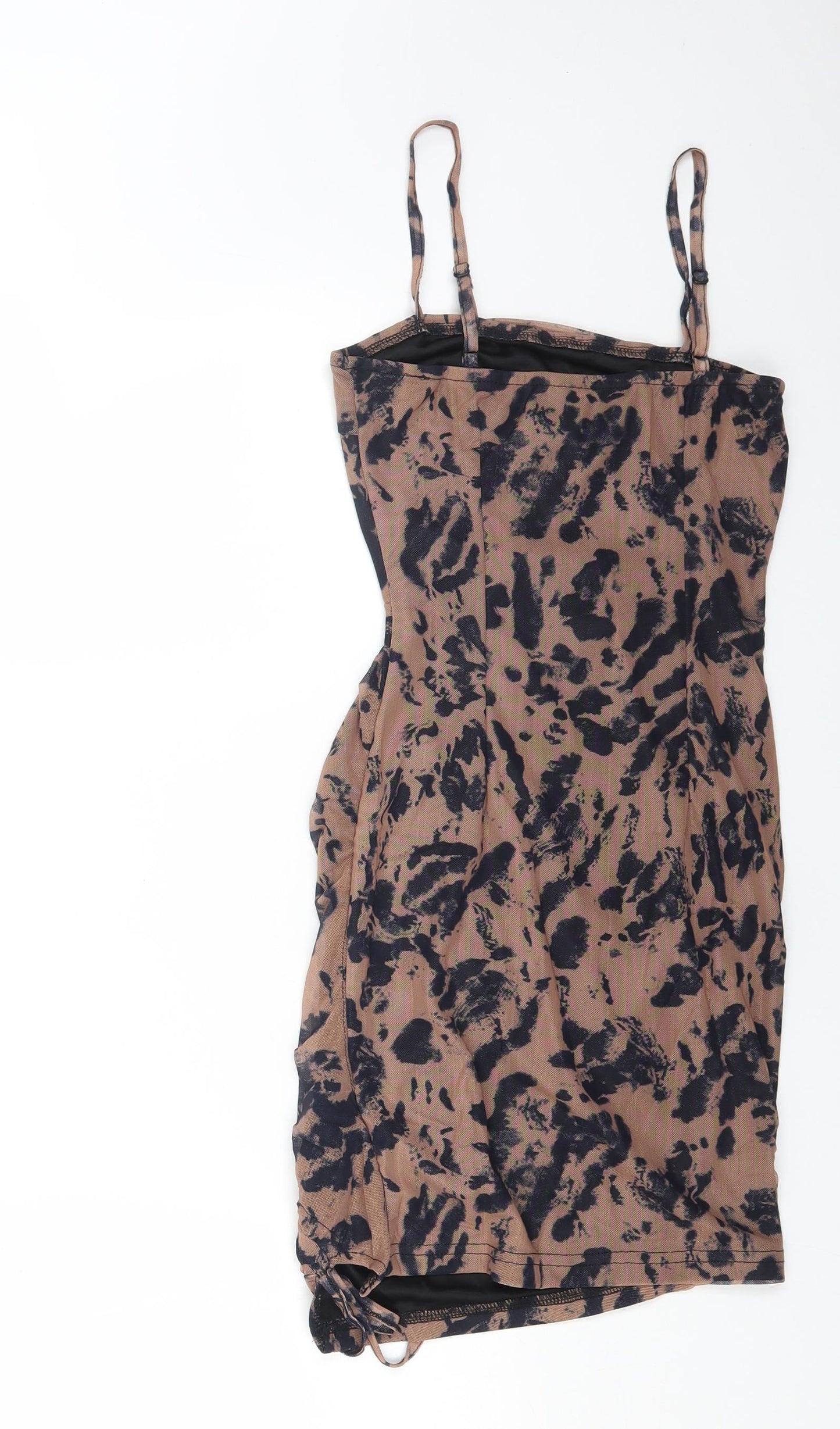 Mana Womens Brown Animal Print Polyester Mini Size 6 Square Neck Pullover