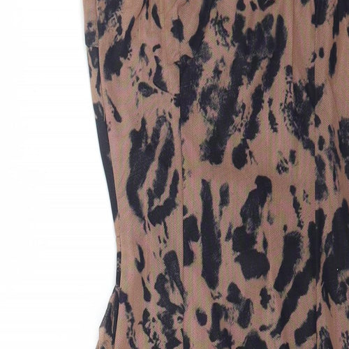 Mana Womens Brown Animal Print Polyester Mini Size 6 Square Neck Pullover