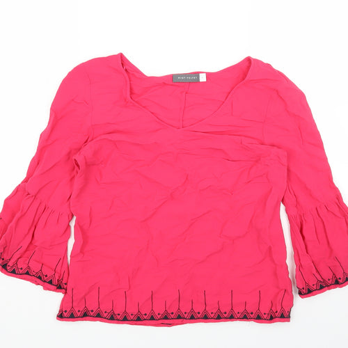 Mint Velvet Womens Pink Geometric Viscose Basic Blouse Size 8 V-Neck