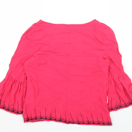 Mint Velvet Womens Pink Geometric Viscose Basic Blouse Size 8 V-Neck