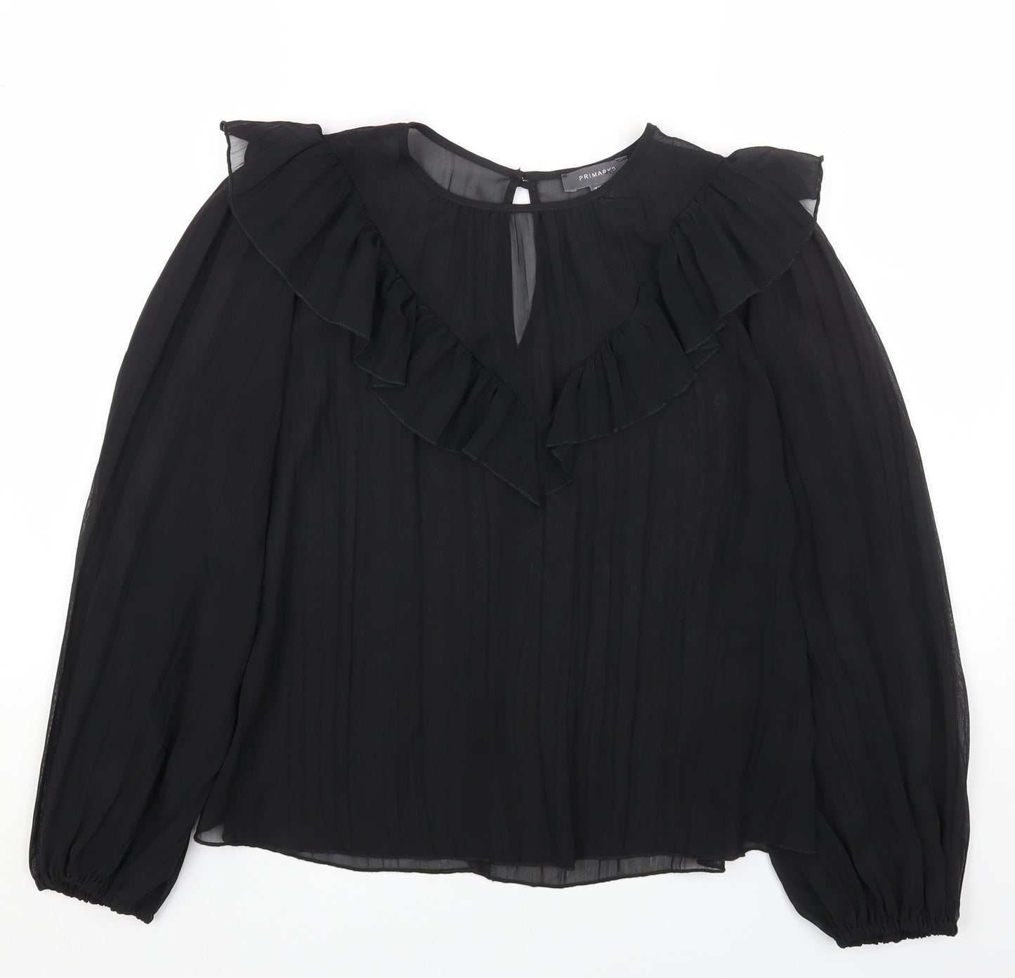 Primark Womens Black Polyester Basic Blouse Size 12 Round Neck