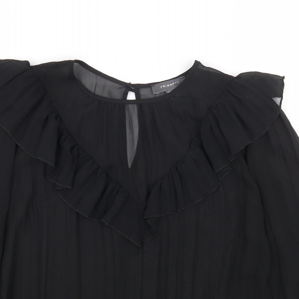 Primark Womens Black Polyester Basic Blouse Size 12 Round Neck