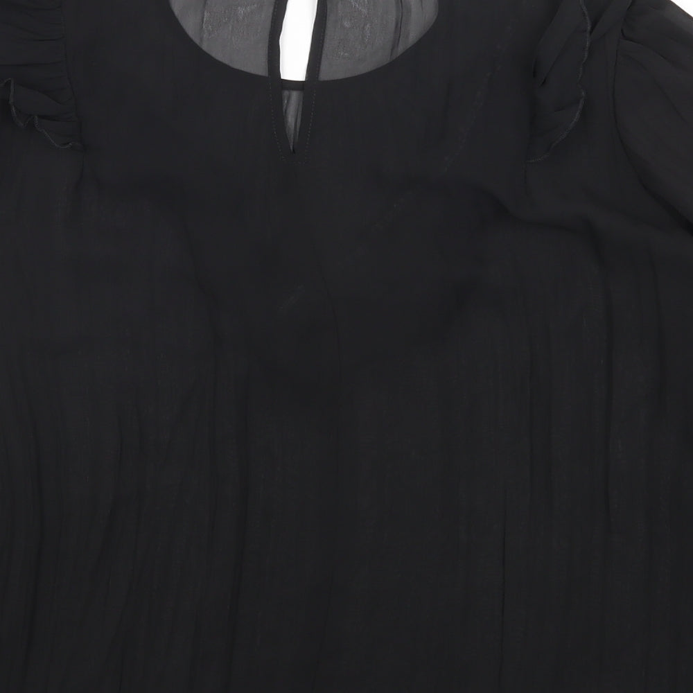 Primark Womens Black Polyester Basic Blouse Size 12 Round Neck