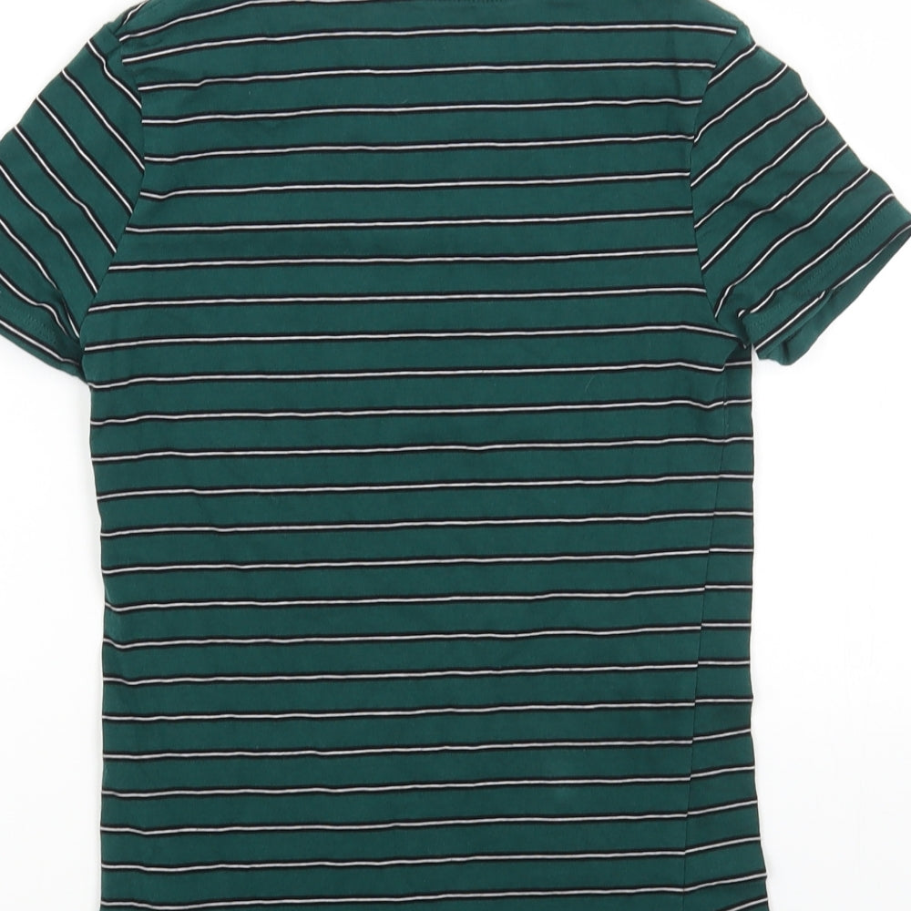 Primark Womens Green Striped Cotton Basic T-Shirt Size 8 Round Neck