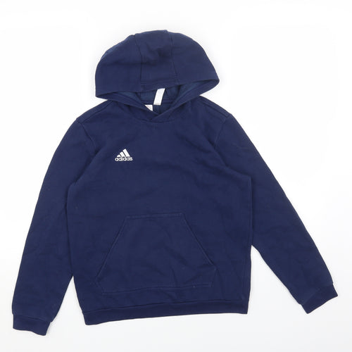 adidas Boys Blue Cotton Pullover Hoodie Size 11-12 Years Pullover