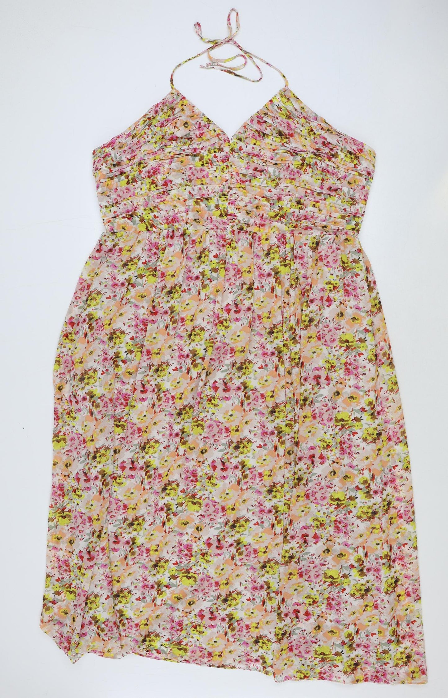 Marks and Spencer Womens Multicoloured Floral Polyester A-Line Size 20 Halter Zip