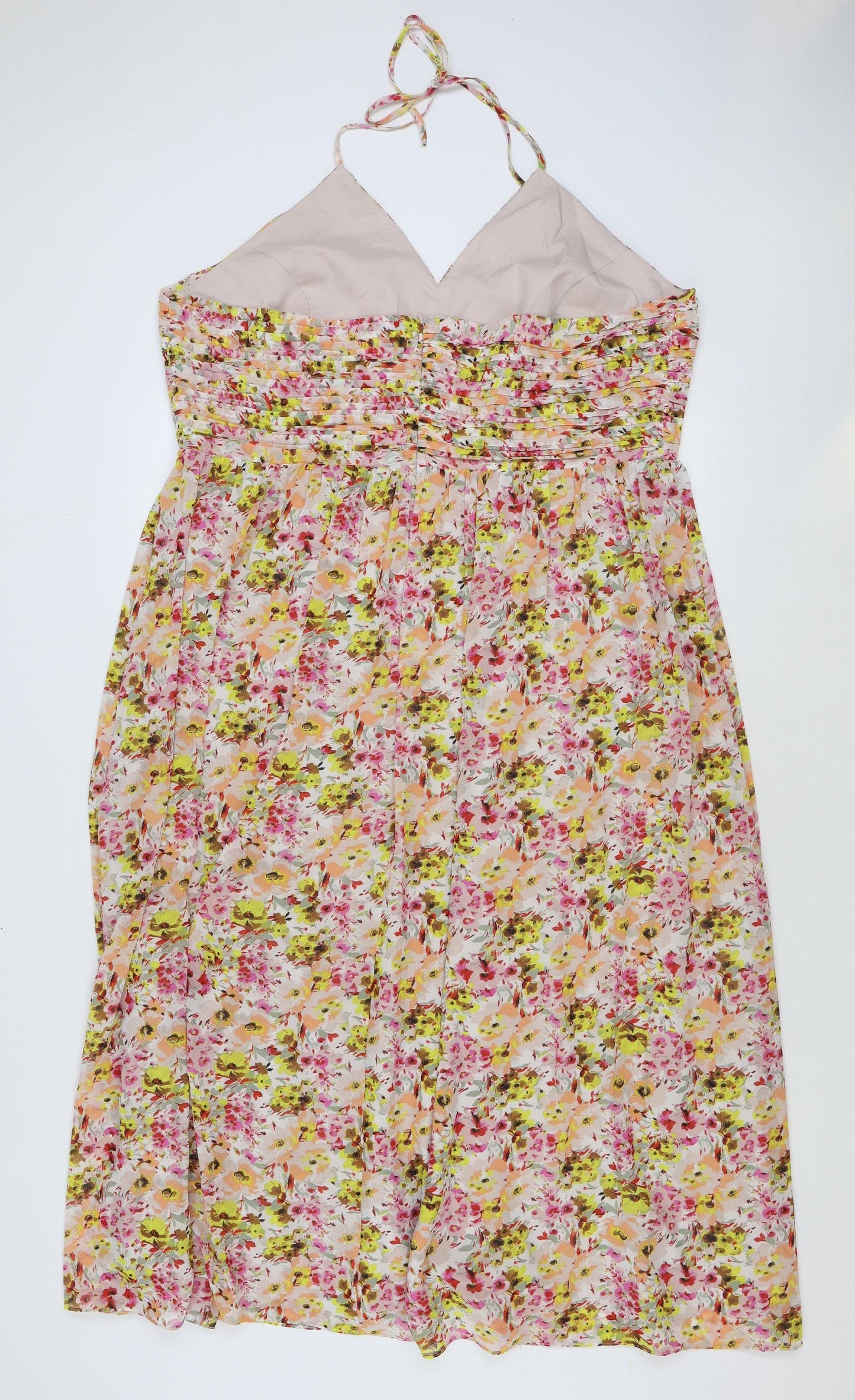 Marks and Spencer Womens Multicoloured Floral Polyester A-Line Size 20 Halter Zip