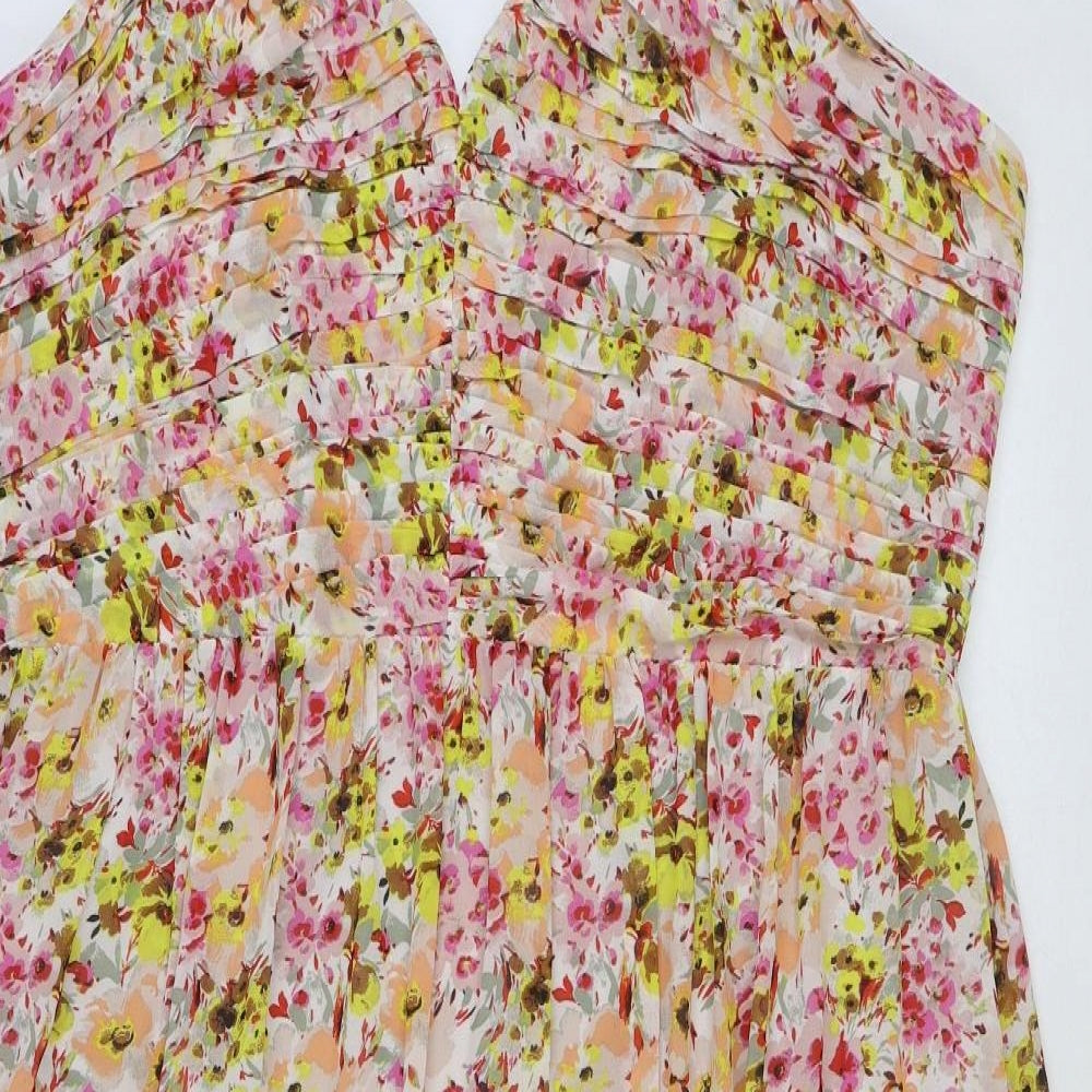 Marks and Spencer Womens Multicoloured Floral Polyester A-Line Size 20 Halter Zip