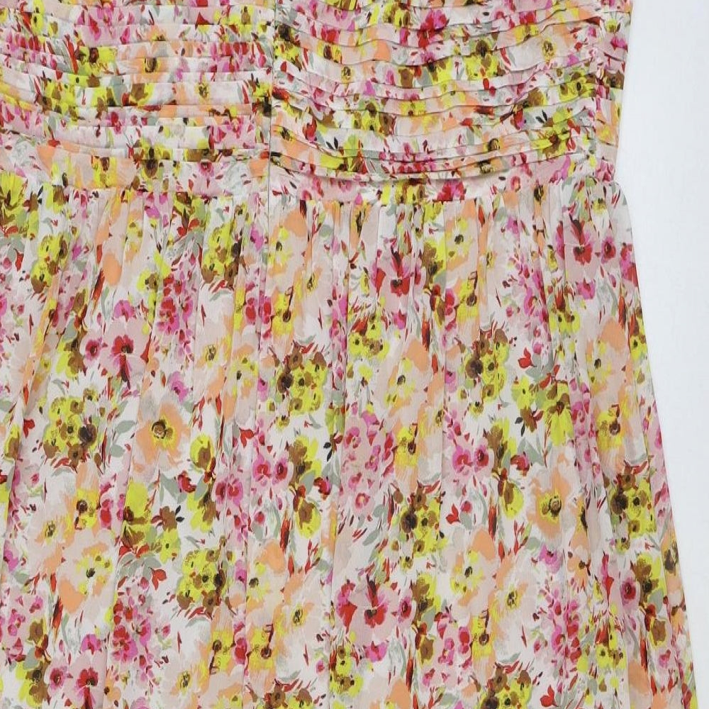 Marks and Spencer Womens Multicoloured Floral Polyester A-Line Size 20 Halter Zip