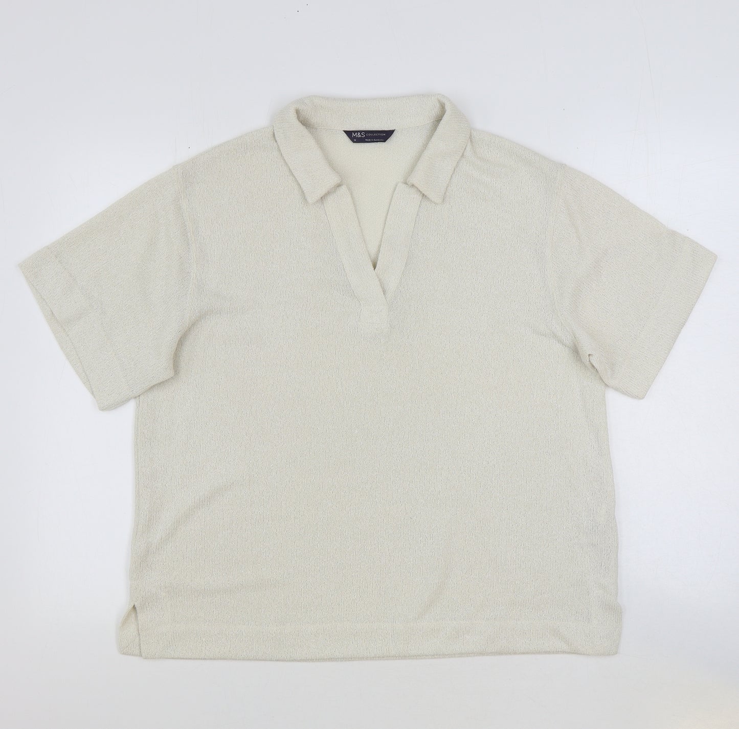 Marks and Spencer Womens Beige Polyester Basic T-Shirt Size 16 Collared