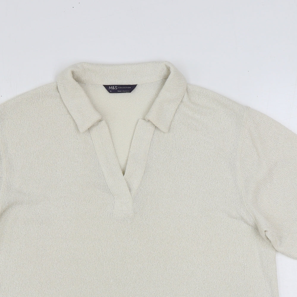 Marks and Spencer Womens Beige Polyester Basic T-Shirt Size 16 Collared