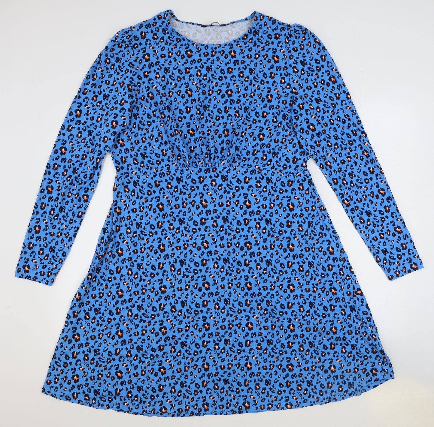 Marks and Spencer Womens Blue Animal Print Viscose T-Shirt Dress Size 16 Round Neck Pullover