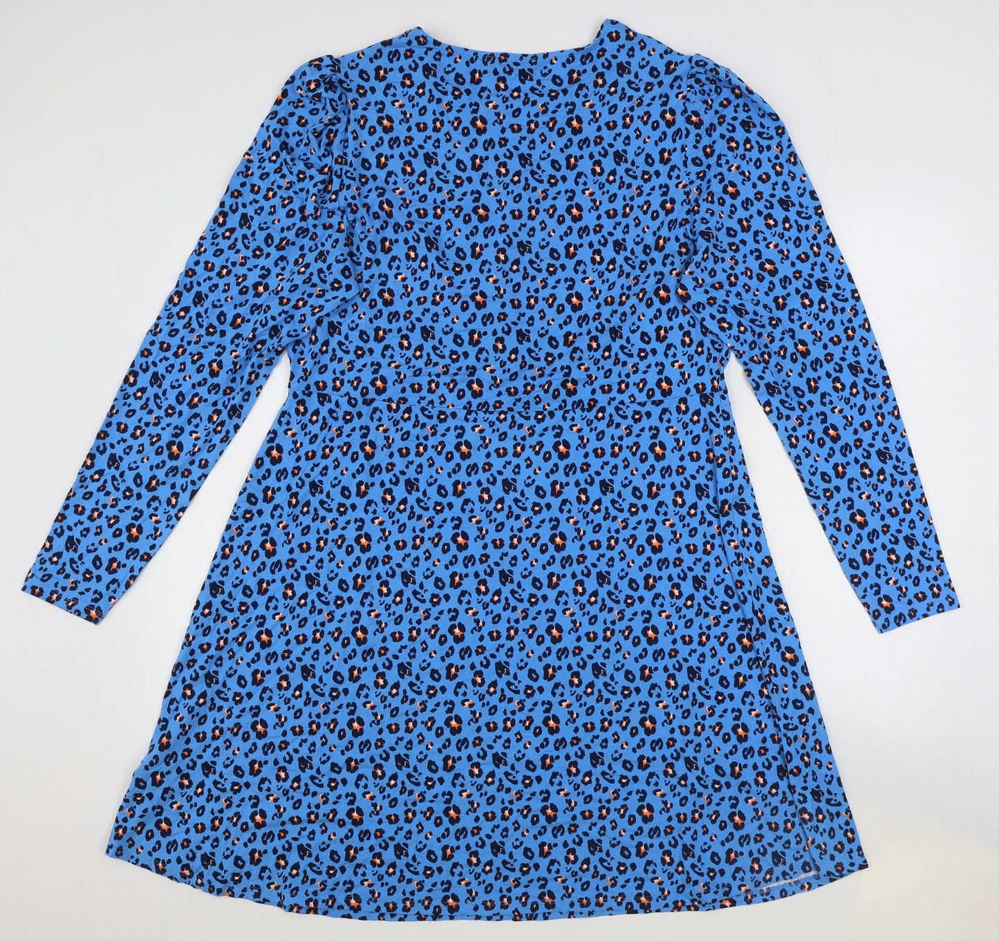 Marks and Spencer Womens Blue Animal Print Viscose T-Shirt Dress Size 16 Round Neck Pullover