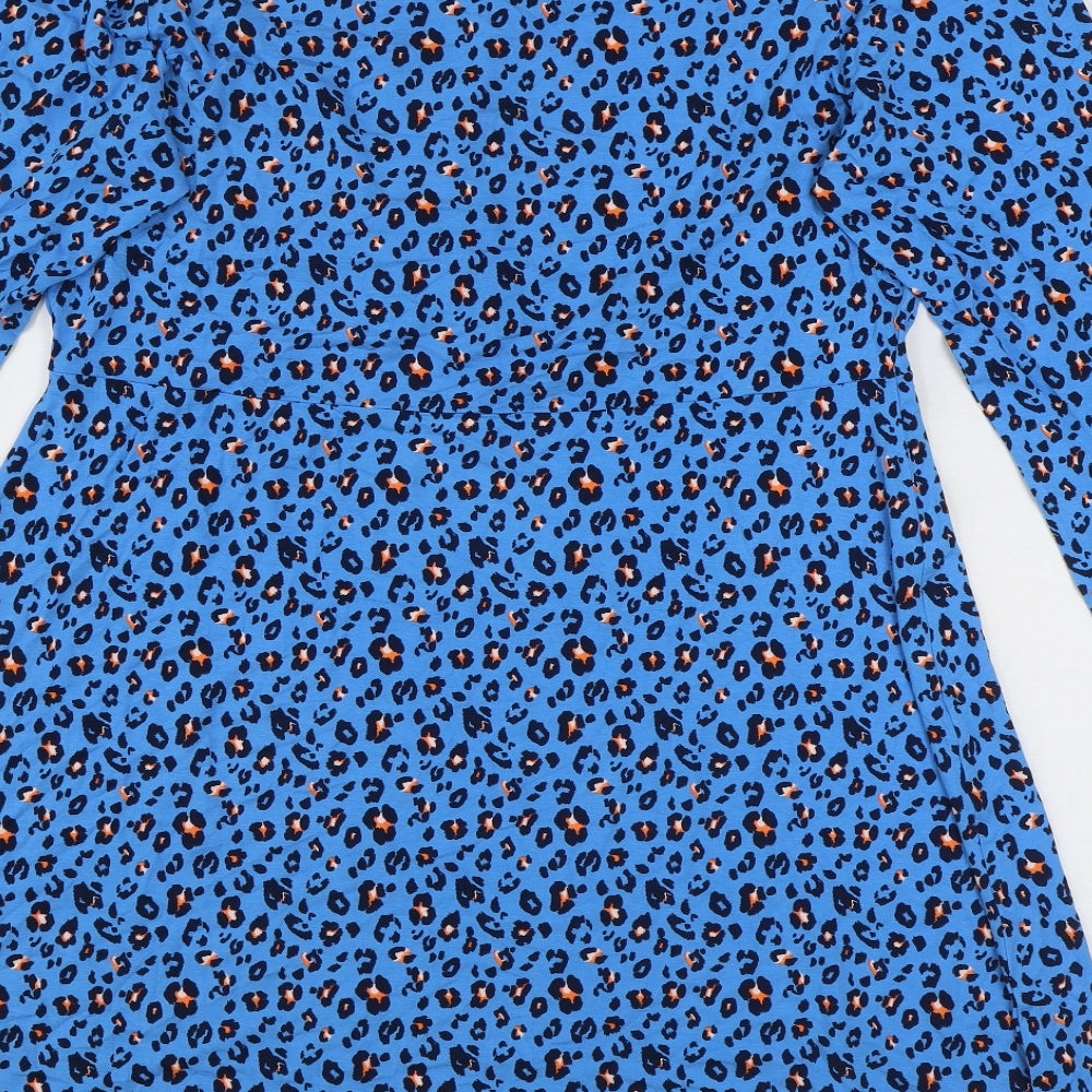 Marks and Spencer Womens Blue Animal Print Viscose T-Shirt Dress Size 16 Round Neck Pullover