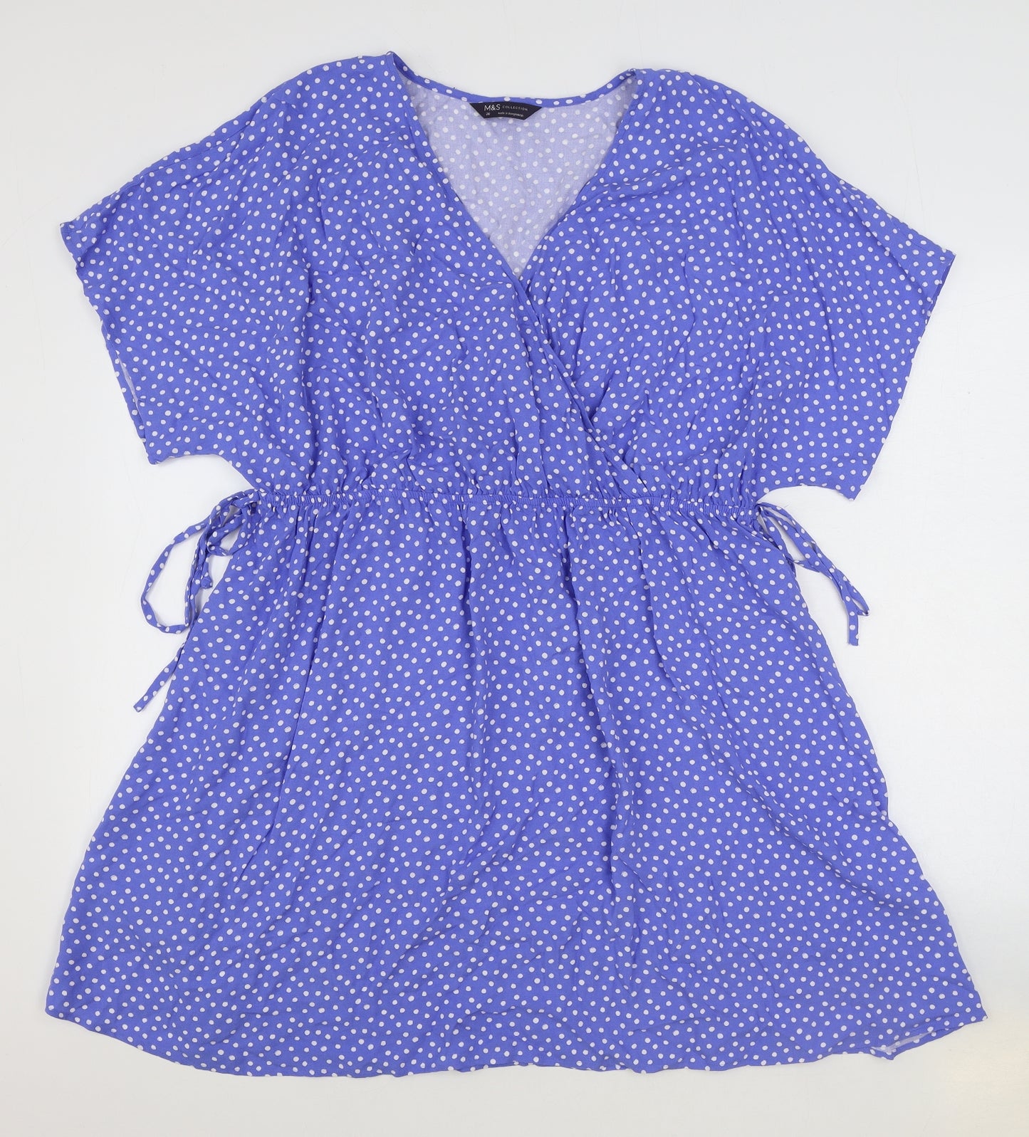 Marks and Spencer Womens Blue Polka Dot Viscose Mini Size 20 V-Neck Pullover