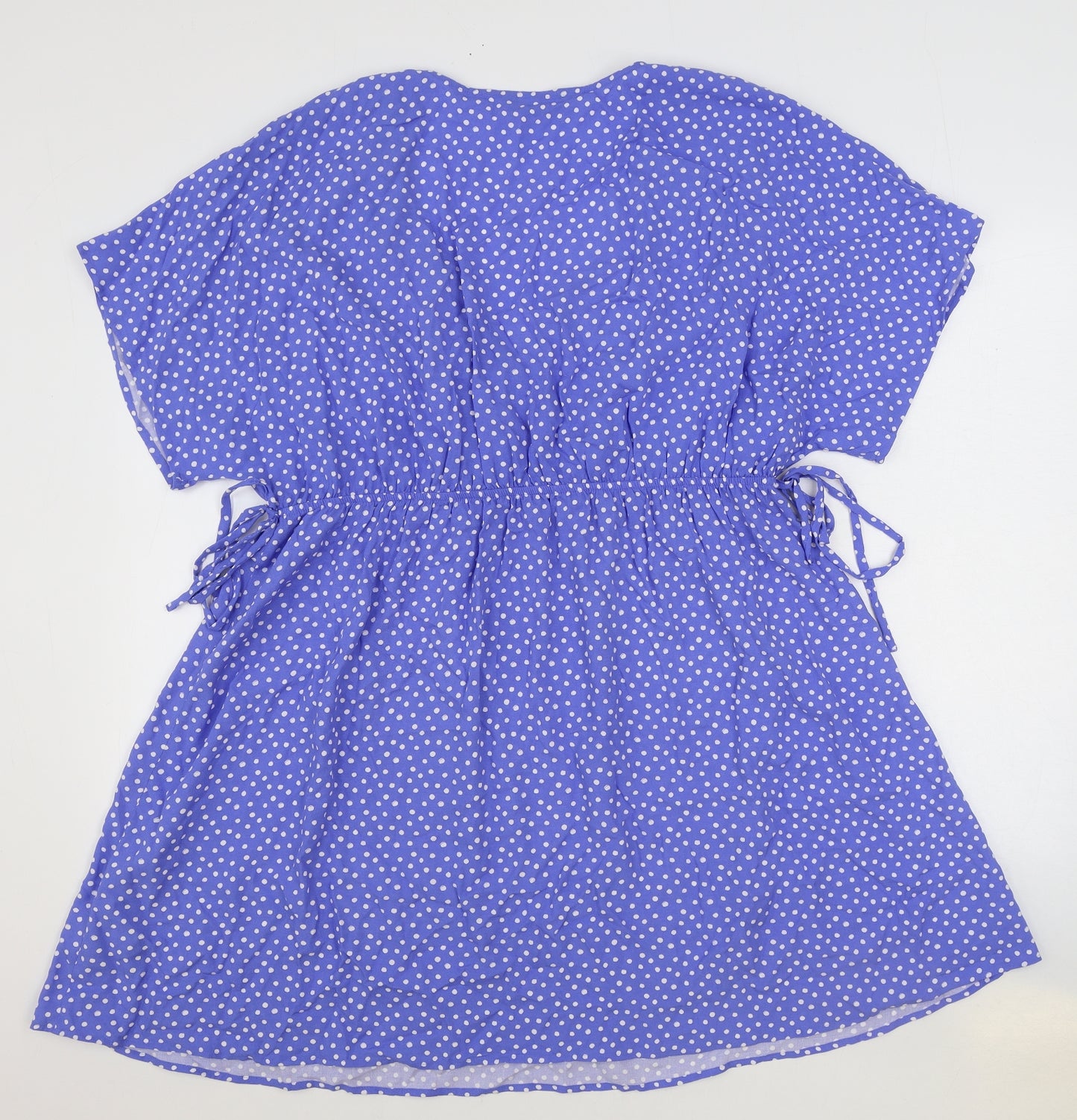 Marks and Spencer Womens Blue Polka Dot Viscose Mini Size 20 V-Neck Pullover
