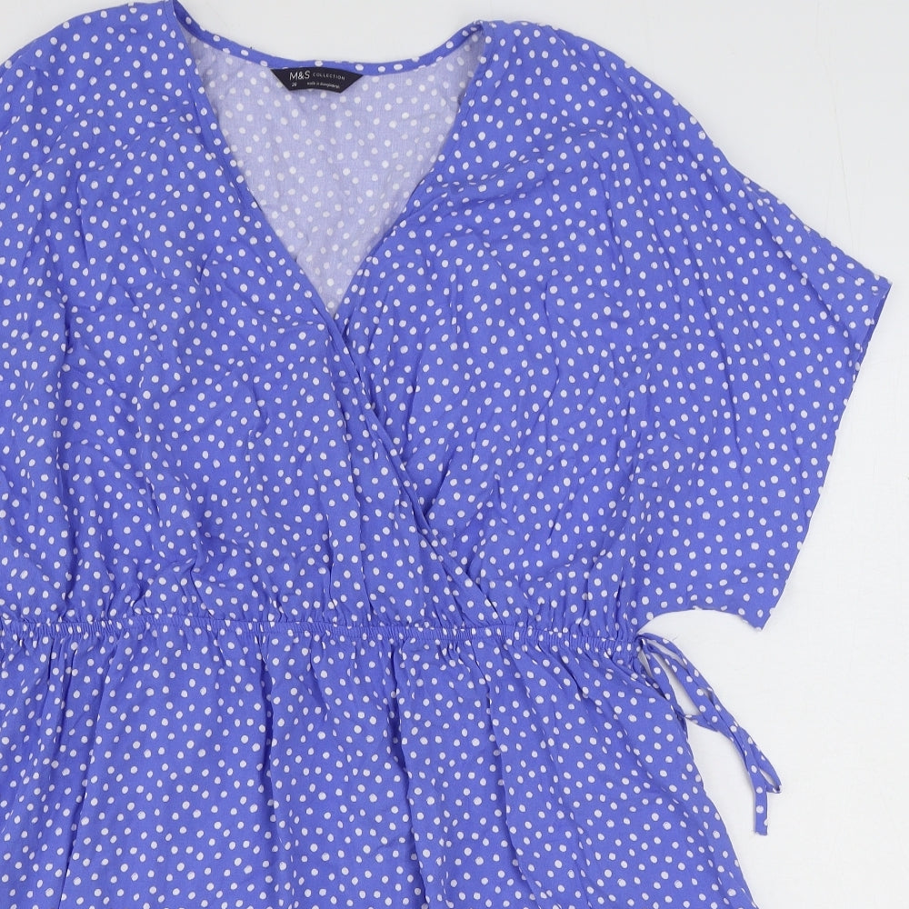Marks and Spencer Womens Blue Polka Dot Viscose Mini Size 20 V-Neck Pullover