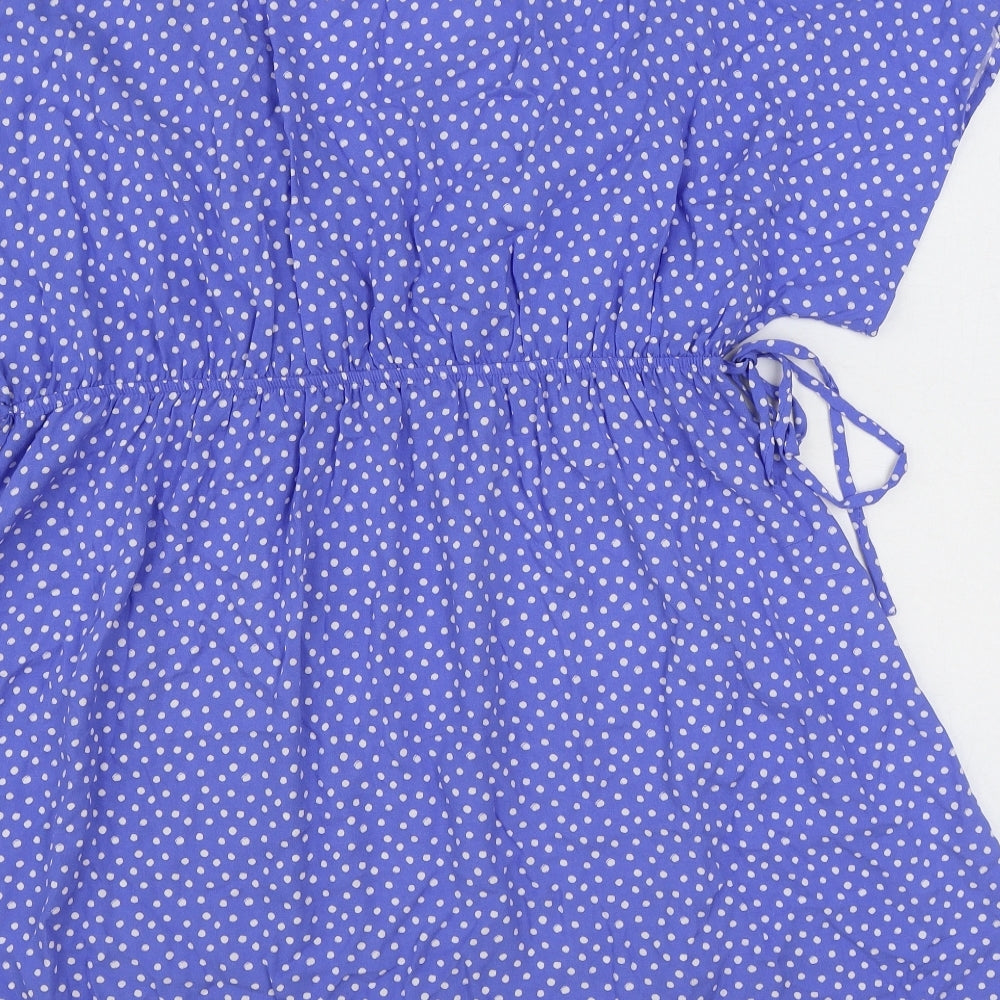 Marks and Spencer Womens Blue Polka Dot Viscose Mini Size 20 V-Neck Pullover