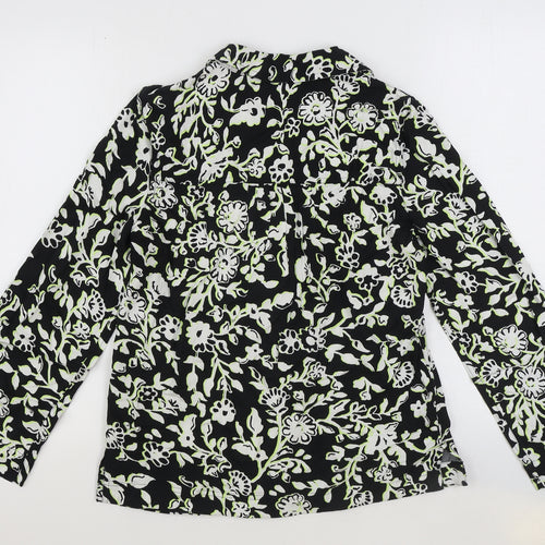 Marks and Spencer Womens Black Floral Viscose Basic Button-Up Size 6 Collared