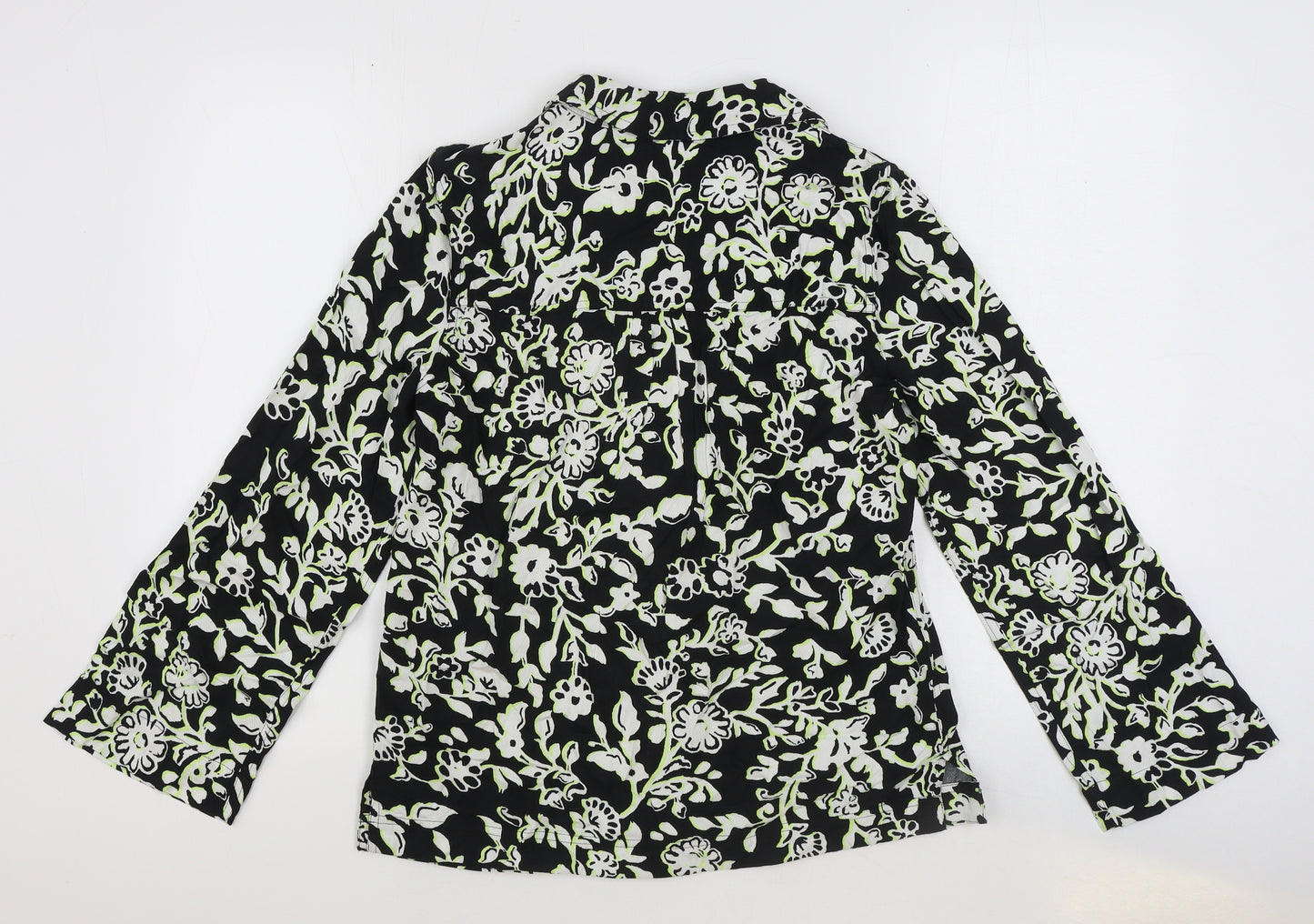 Marks and Spencer Womens Black Floral Viscose Basic Button-Up Size 6 Collared
