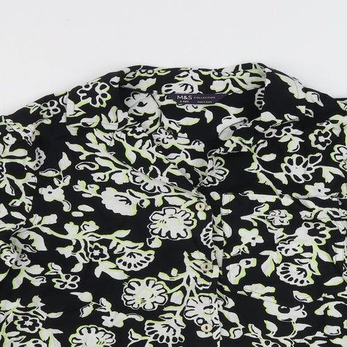 Marks and Spencer Womens Black Floral Viscose Basic Button-Up Size 6 Collared
