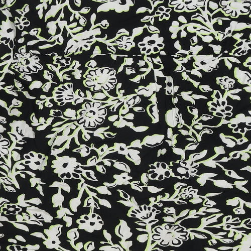 Marks and Spencer Womens Black Floral Viscose Basic Button-Up Size 6 Collared