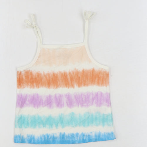 Marks and Spencer Girls Multicoloured Geometric 100% Cotton Basic Tank Size 3-4 Years Square Neck Pullover