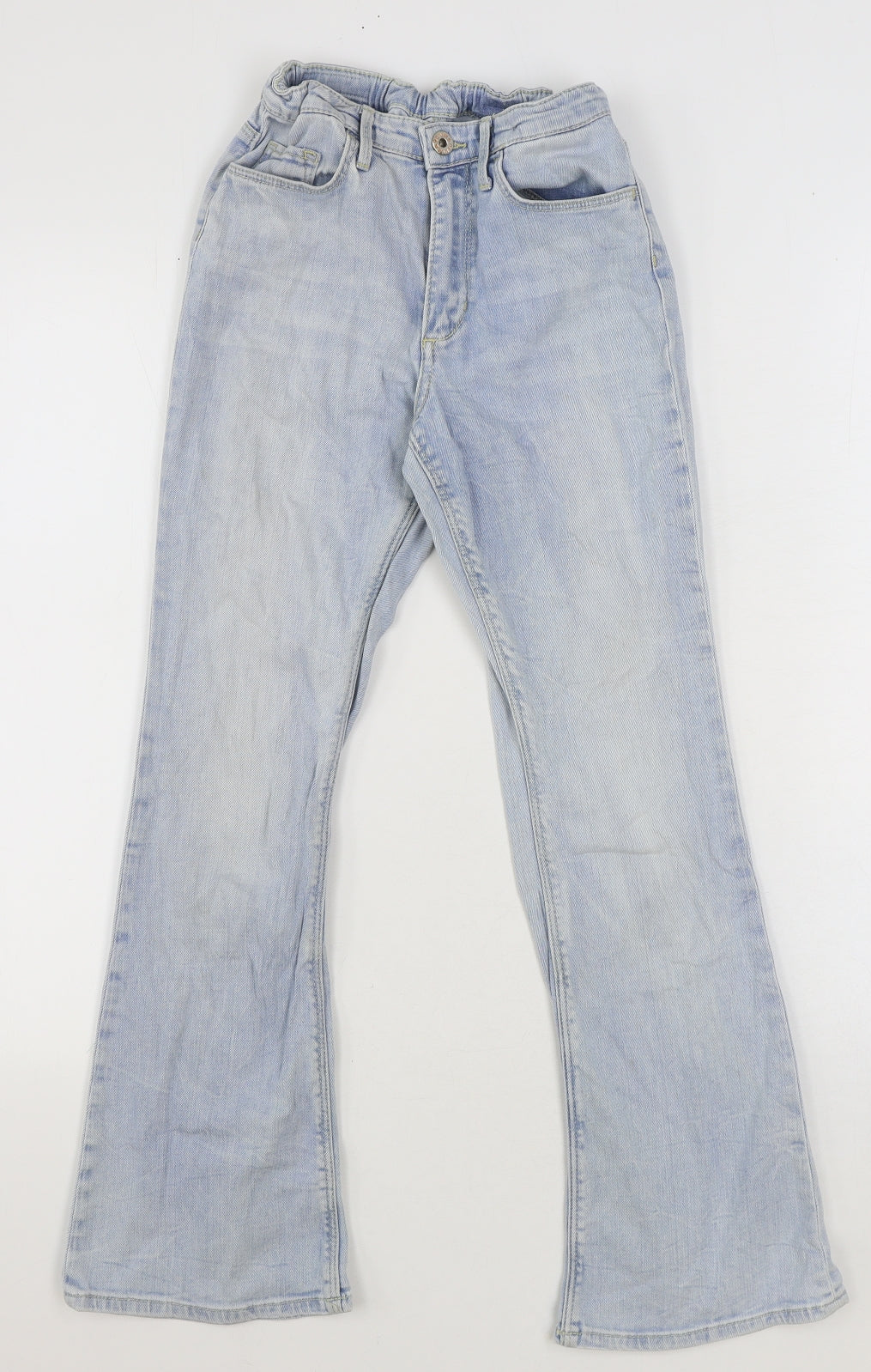 H&M Girls Blue Cotton Flared Jeans Size 11-12 Years Regular Zip