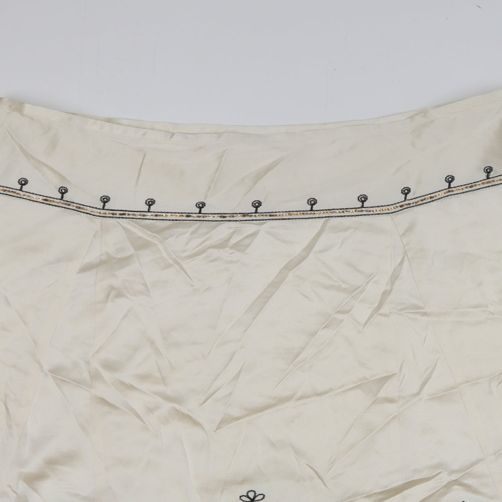 Preworn Womens Beige Geometric Silk Flare Skirt Size 16 Zip