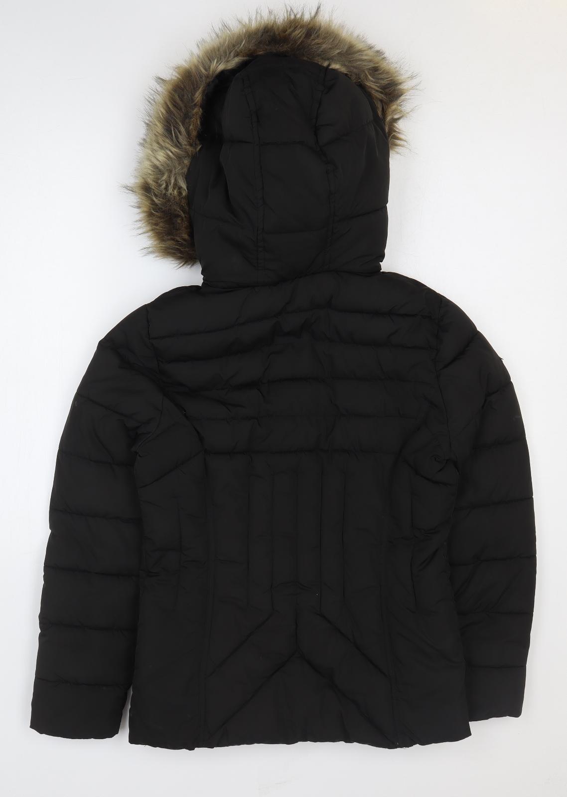 New Look Womens Black Parka Coat Size 8 Zip