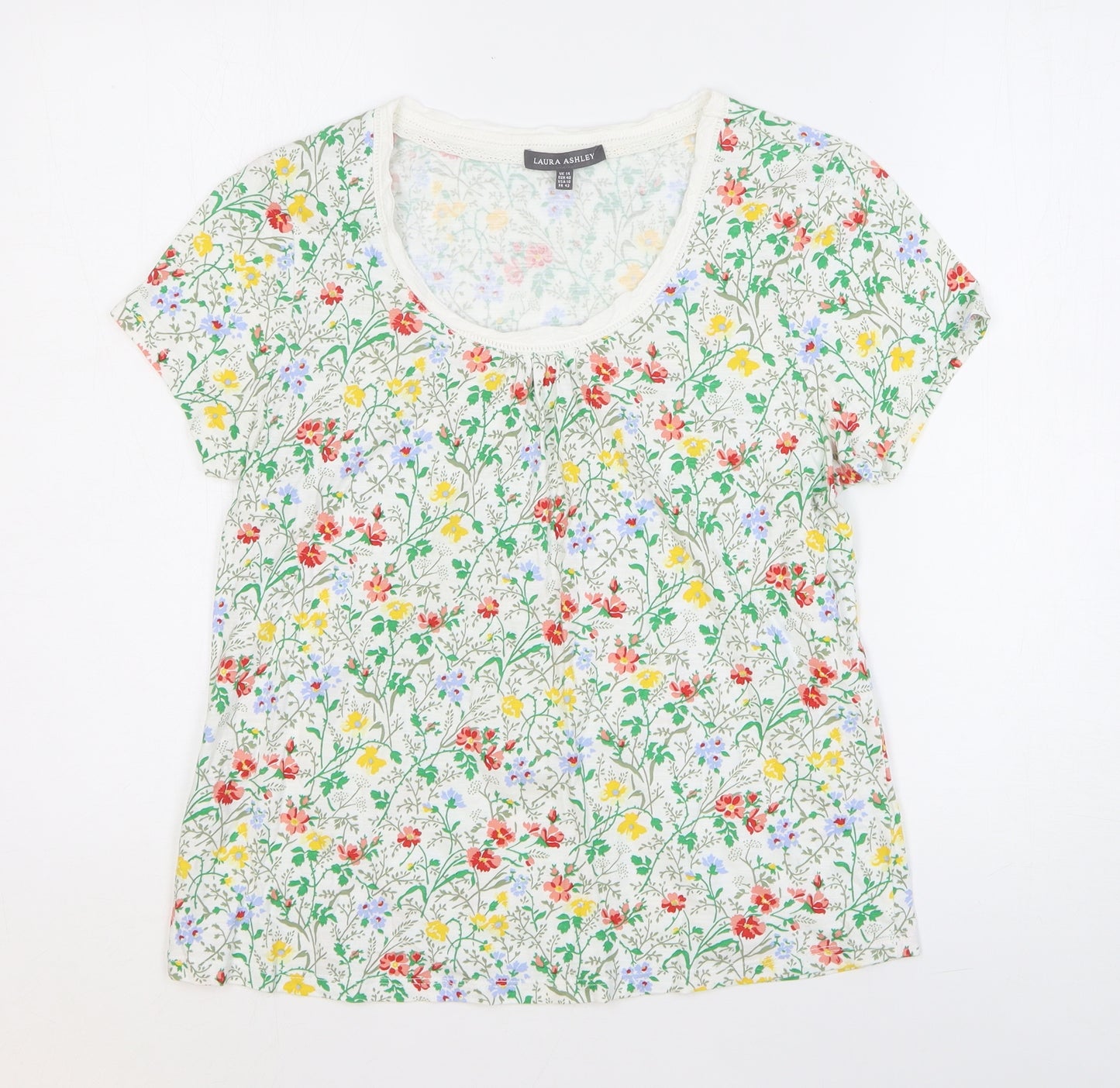 Laura Ashley Womens Multicoloured Floral 100% Cotton Basic Tank Size 14 Scoop Neck