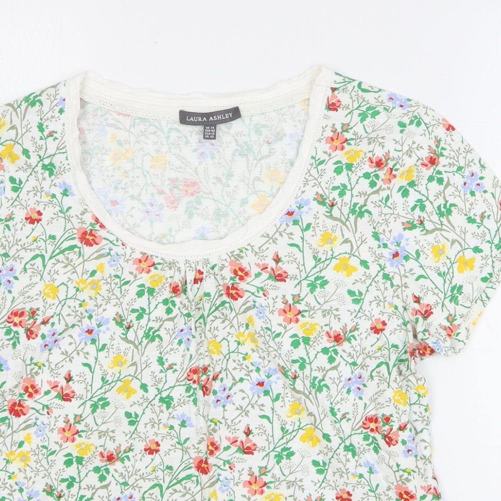 Laura Ashley Womens Multicoloured Floral 100% Cotton Basic Tank Size 14 Scoop Neck