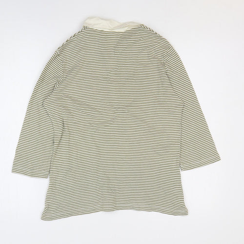 Marks and Spencer Womens Green Striped Cotton Basic Polo Size 14 Collared