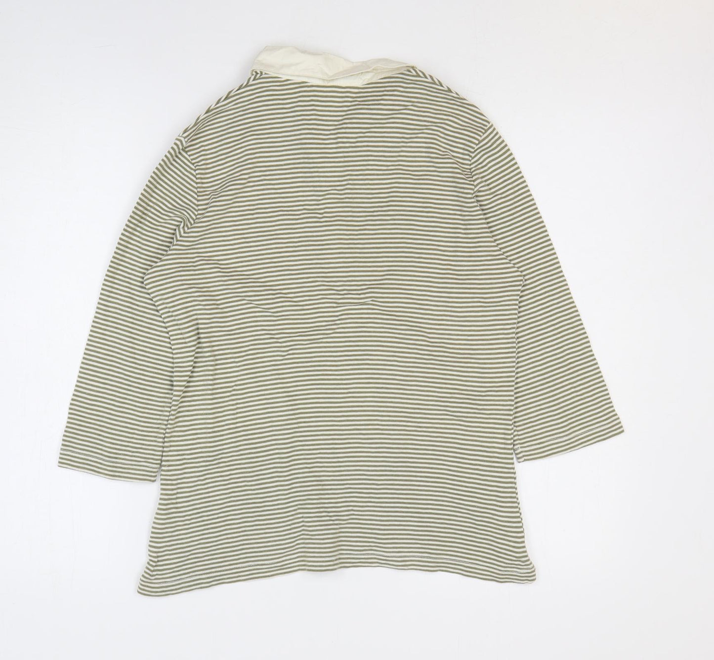 Marks and Spencer Womens Green Striped Cotton Basic Polo Size 14 Collared