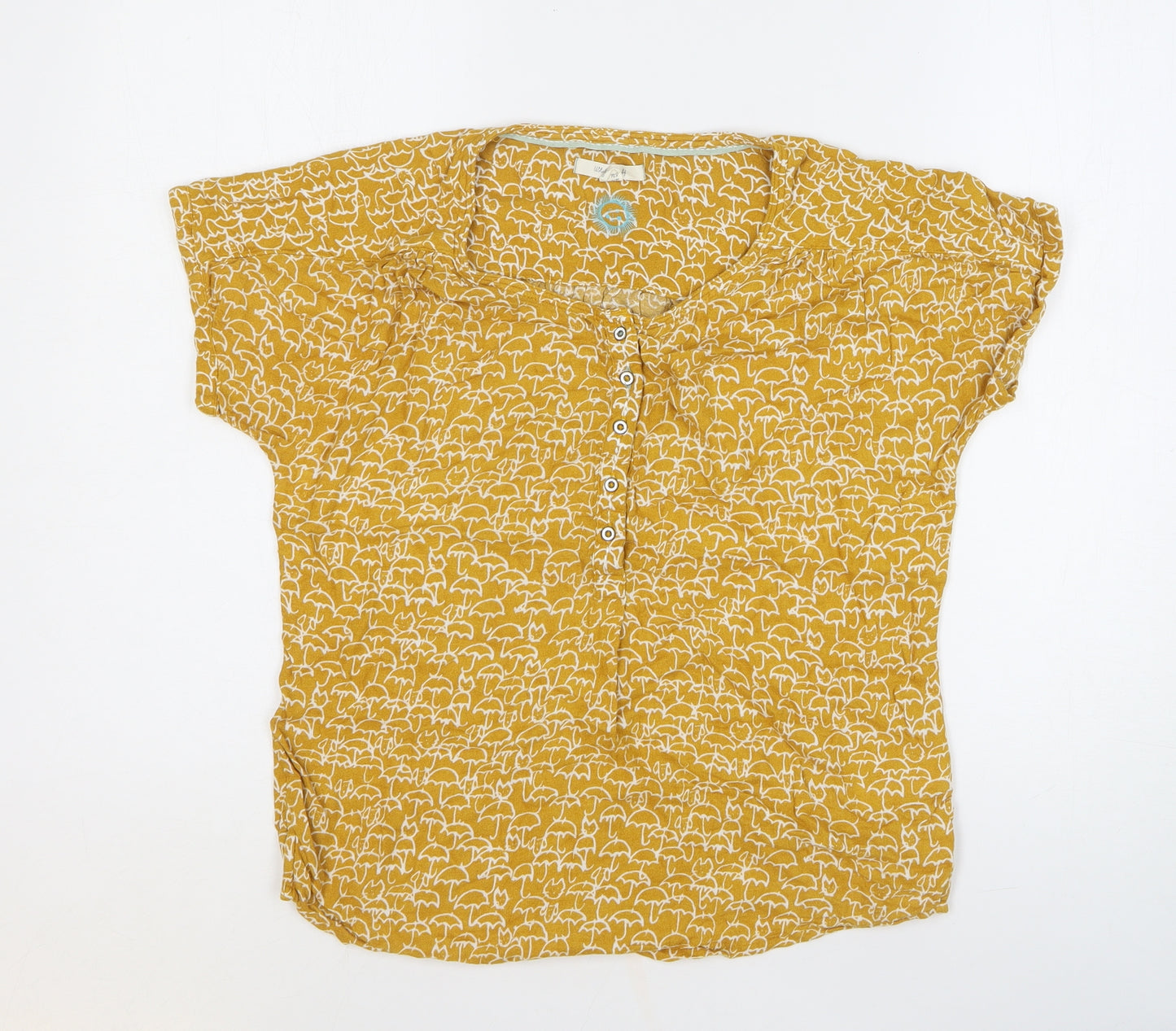 White Stuff Womens Gold Geometric Viscose Basic Blouse Size 6 Round Neck