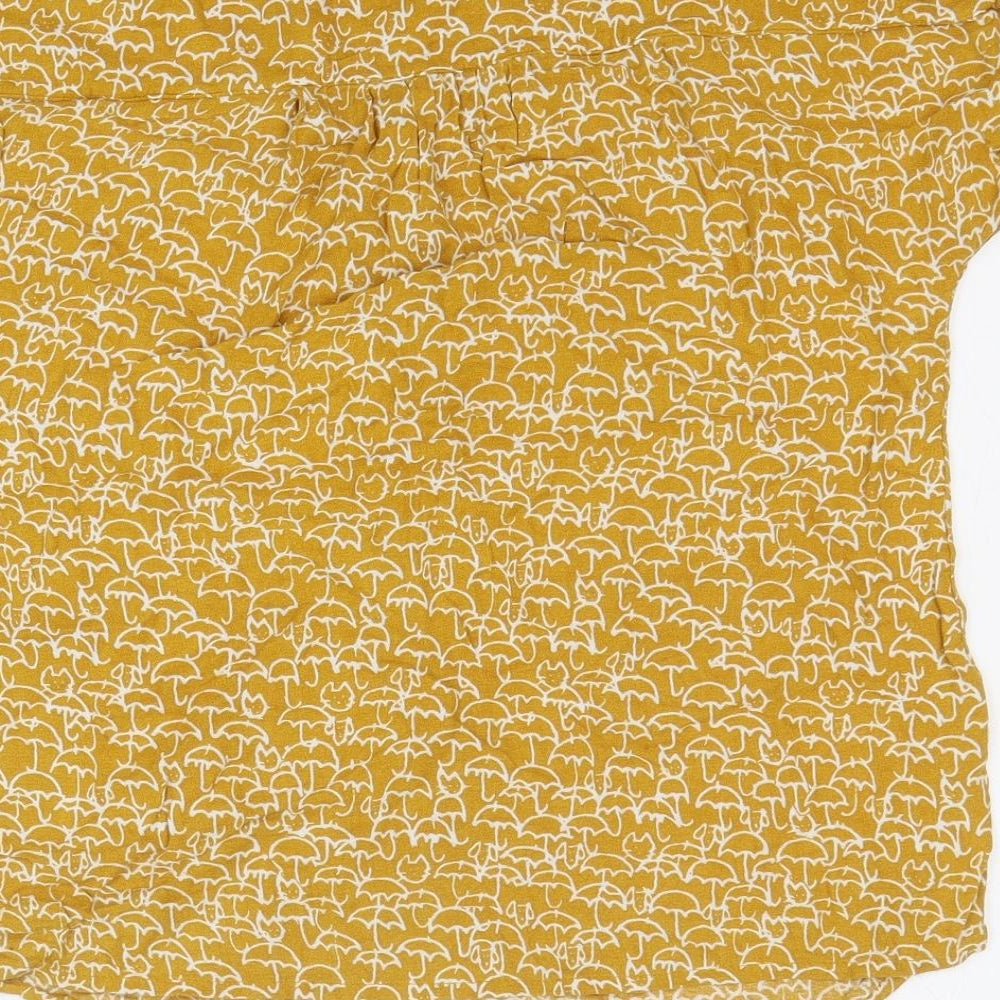 White Stuff Womens Gold Geometric Viscose Basic Blouse Size 6 Round Neck