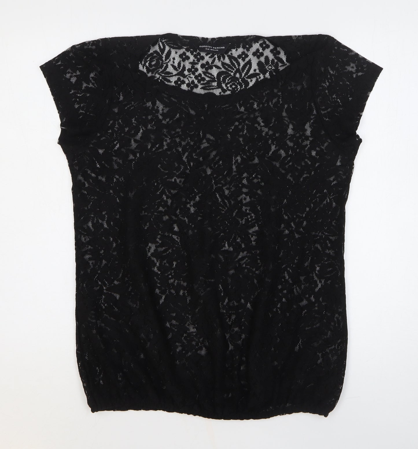 Dorothy Perkins Womens Black Floral Polyester Basic Blouse Size 14 Scoop Neck