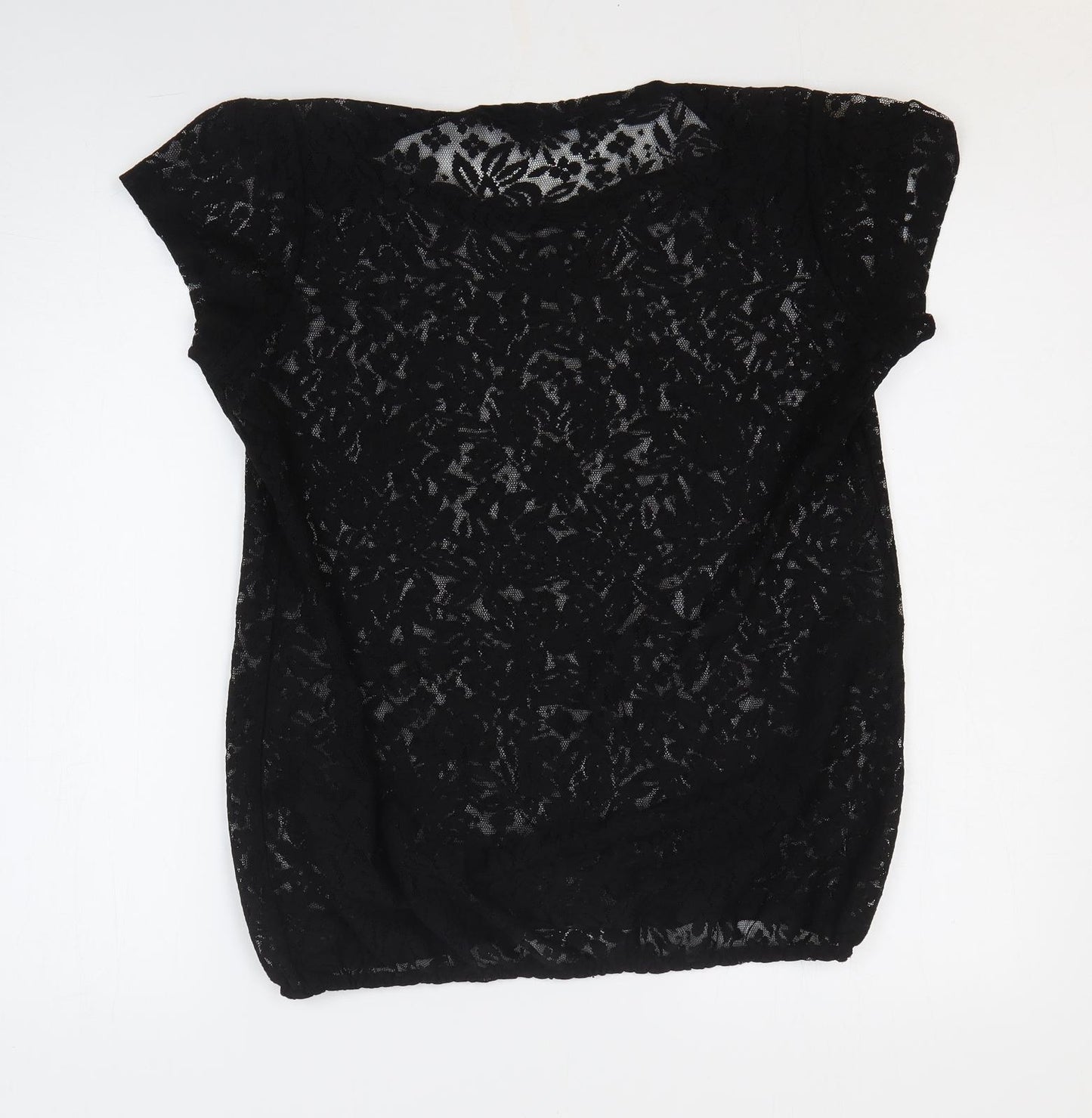 Dorothy Perkins Womens Black Floral Polyester Basic Blouse Size 14 Scoop Neck