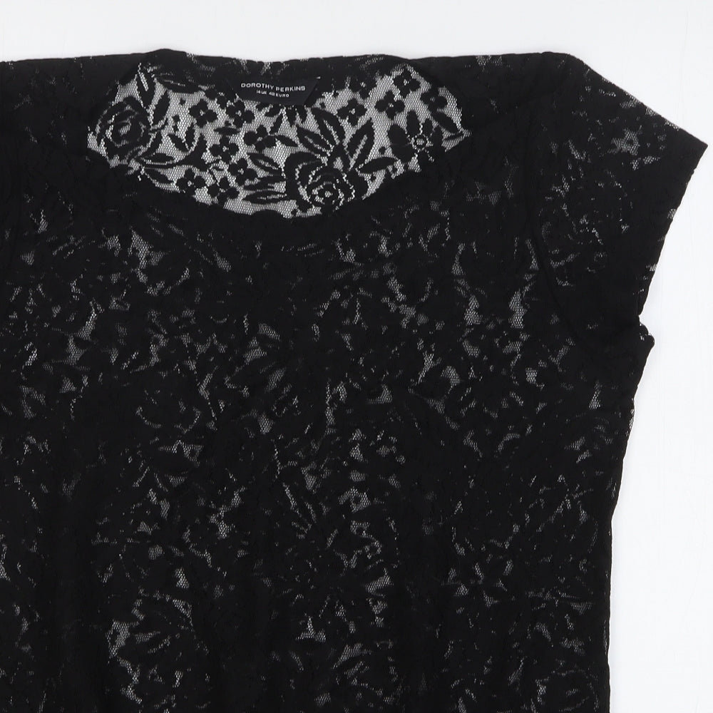 Dorothy Perkins Womens Black Floral Polyester Basic Blouse Size 14 Scoop Neck