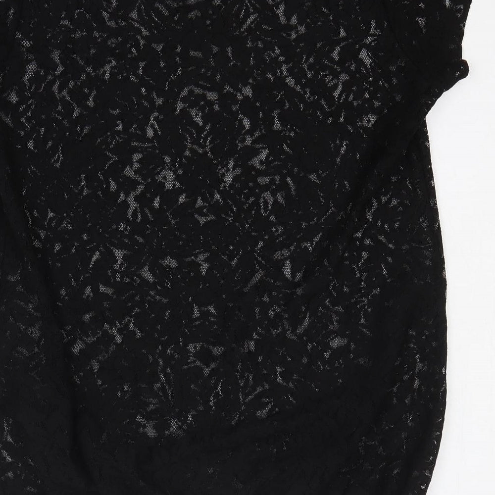 Dorothy Perkins Womens Black Floral Polyester Basic Blouse Size 14 Scoop Neck