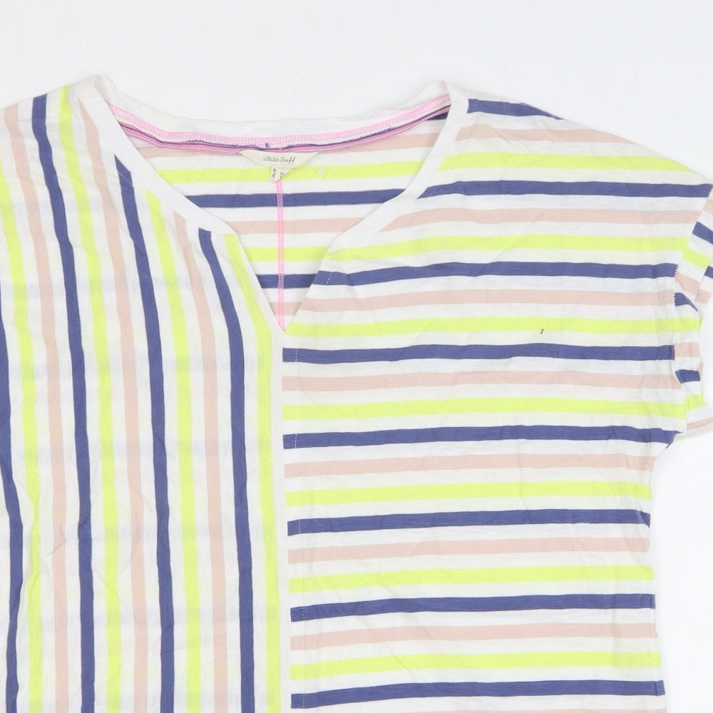 White Stuff Womens Multicoloured Striped 100% Cotton Basic T-Shirt Size 18 V-Neck
