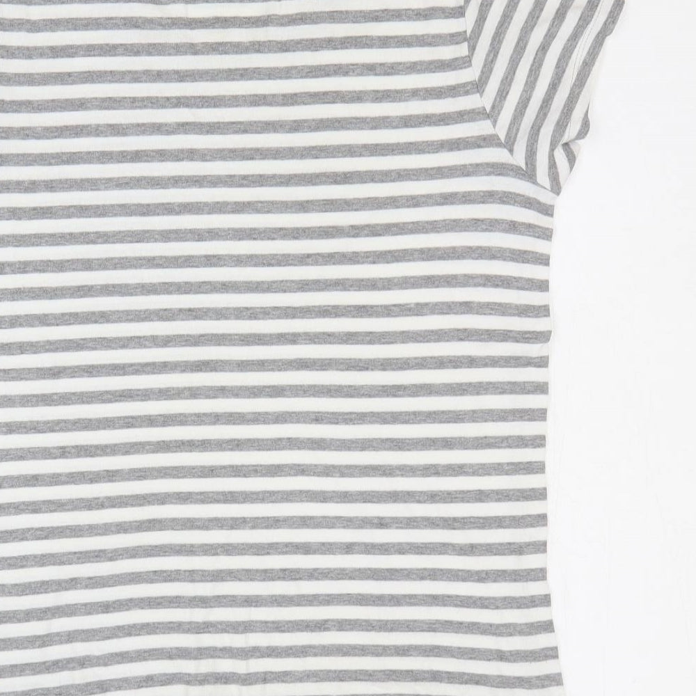 TU Womens Grey Striped Cotton Basic T-Shirt Size 14 Round Neck